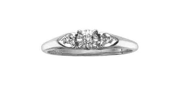 10K White Gold Diamond Promise Ring with Heart Shoulder Accents