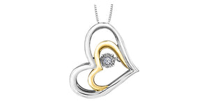 Sterling Silver/10K Yellow Gold Double Heart "Pulse" Pendant with Diamond & 18" Chain