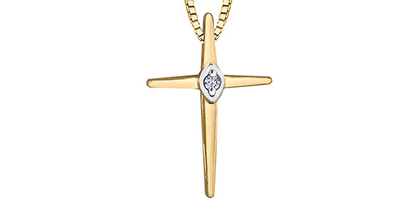 10k Yellow Gold Cross with Diamond and 17-18