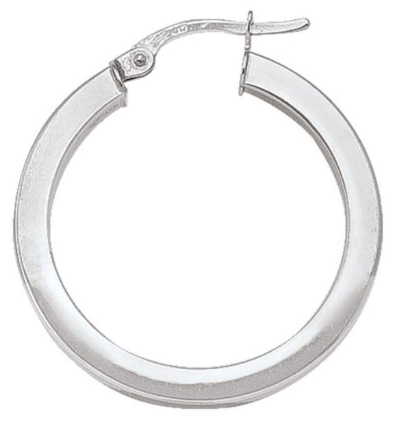 10K White Gold Square 2.5mm Large Round Hoops