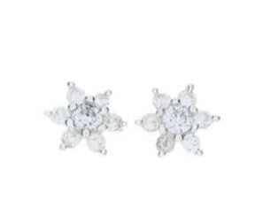 Sterling Silver CZ Flower Stud Earrings