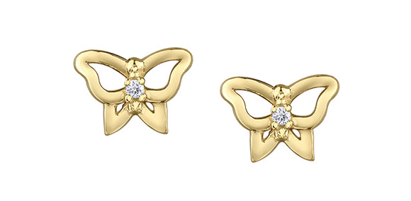 10K Yellow Gold Diamond Butterfly Stud Earrings