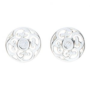 Sterling Silver Round CZ Filigree Stud Earrings