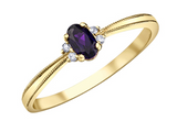 10K Yellow Gold Oval Amethyst with Diamond Ring