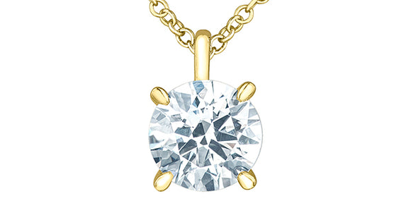 14K Yellow Gold Lab Grown Diamond 4 Claw Pendant with 16