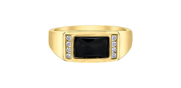 10K Yellow Gold Rectangular Onyx and Diamond Ring