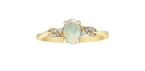 10K Yellow Gold Opal and Diamond Ring