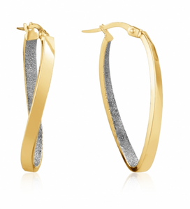 10K Yellow/White Gold Oval Twist Hoops