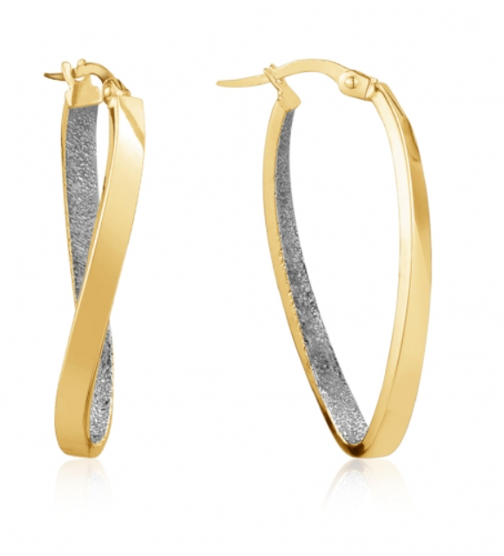 10K Yellow/White Gold Oval Twist Hoops