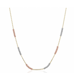 10K Yellow Gold 18" Gold Cable Chain with Tri-colour Diamond Cut Long Bead Necklace