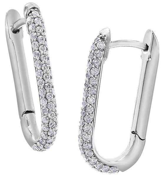 10K White Gold Diamond Paperclip Hoops