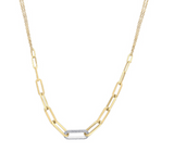 10K Yellow/White Gold Graduated Paperclip with Diamonds Neck with Double Cable Chain 17"-18"