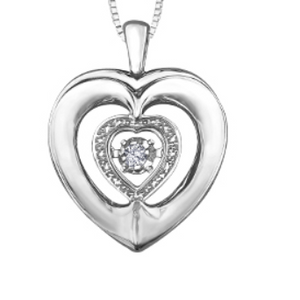 Sterling Silver "PULSE" Double Heart with Diamond Pendant with 18" Chain