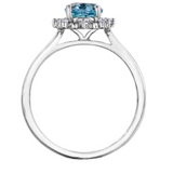 14K White Gold Oval Aquamarine and Canadian Diamond  Cluster Ring