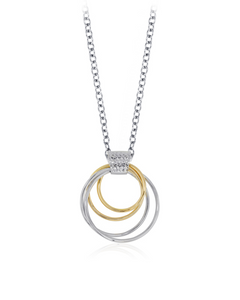 Sterling Silver/Yellow Gold Plate 4 Circle Pendant with Diamond Cut & 16-18" Chain