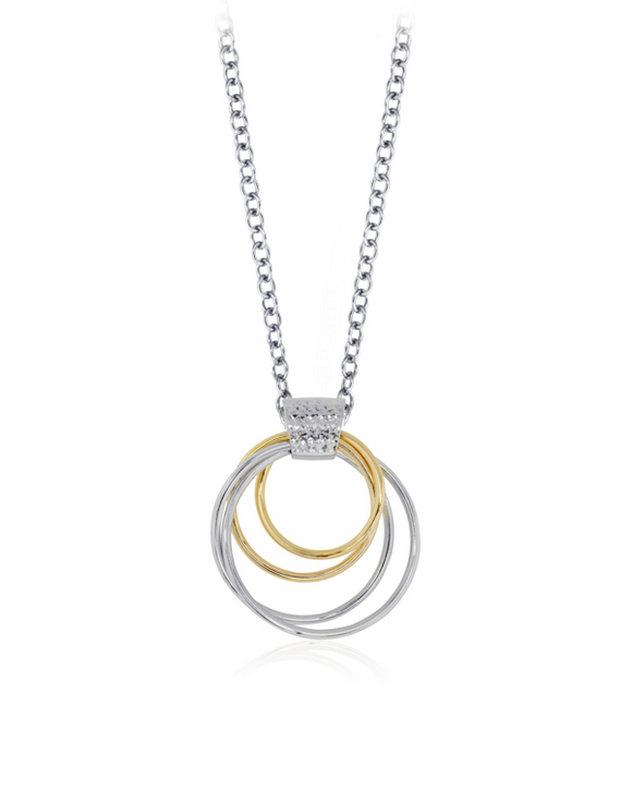 Sterling Silver/Yellow Gold Plate 4 Circle Pendant with Diamond Cut & 16-18