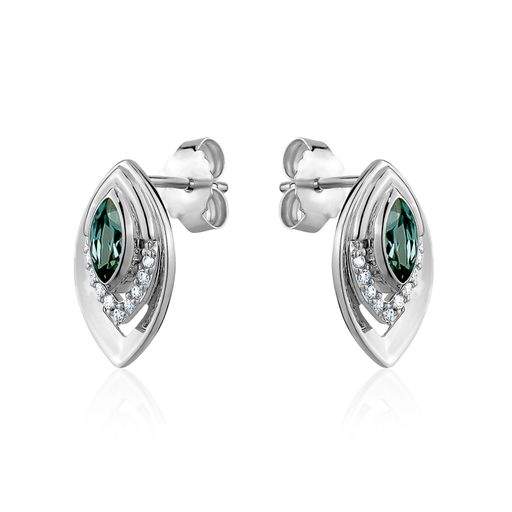 Sterling Silver Synthetic Marquise Shaped Green Spinel with CZ Stud Earrings