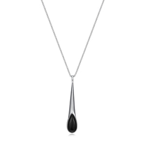 Elle Sterling Silver "Ethereal Drops" Long Pendant Black Agate Teardrop with Chain 17" + 3"