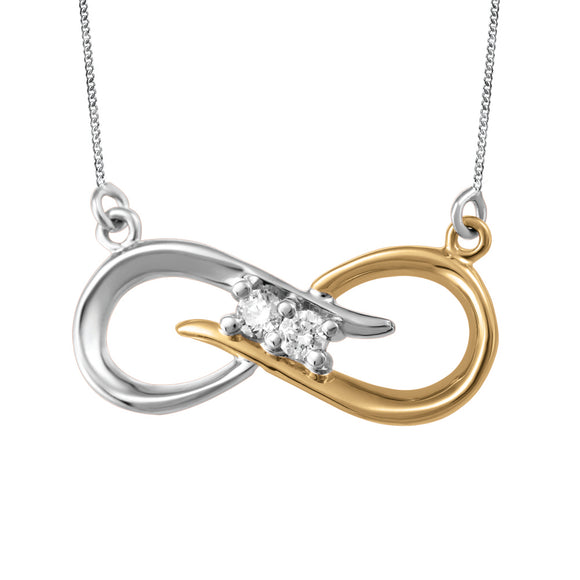 10K Yellow/White Gold Fixed Infinity Pendant with Canadian Diamonds & 16