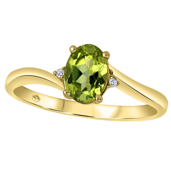10K Yellow Gold 7x5mm Oval Peridot with Diamond Shoulder Stone Ring