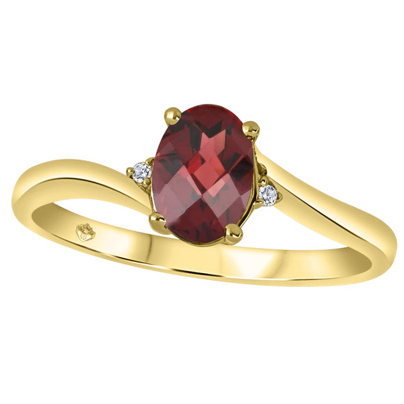 10K Yellow Gold 7x5mm Oval Garnet with Diamond Shoulder Stone Ring