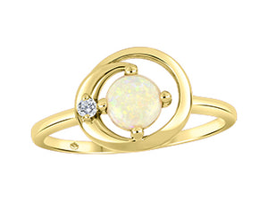 10L Yellow Gold 5mm Round Opal with Canadian Diamond Ring