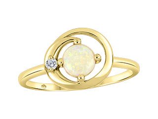 10L Yellow Gold 5mm Round Opal with Canadian Diamond Ring