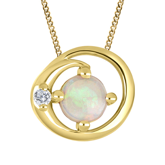 10K Yellow Gold 5mm Round Opal with Canadian Diamond & 16-18