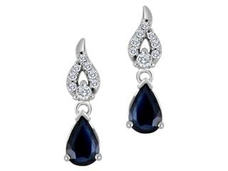 10K White Gold Pear Shaped Blue Sapphire with Canadian Diamonds and Diamonds Drop Stud Earrings