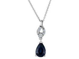 10K White Gold Pear Shaped Blue Sapphire with Canadian Diamond & Diamonds Pendant with 16-18" Chain