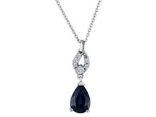 10K White Gold Pear Shaped Blue Sapphire with Canadian Diamond & Diamonds Pendant with 16-18