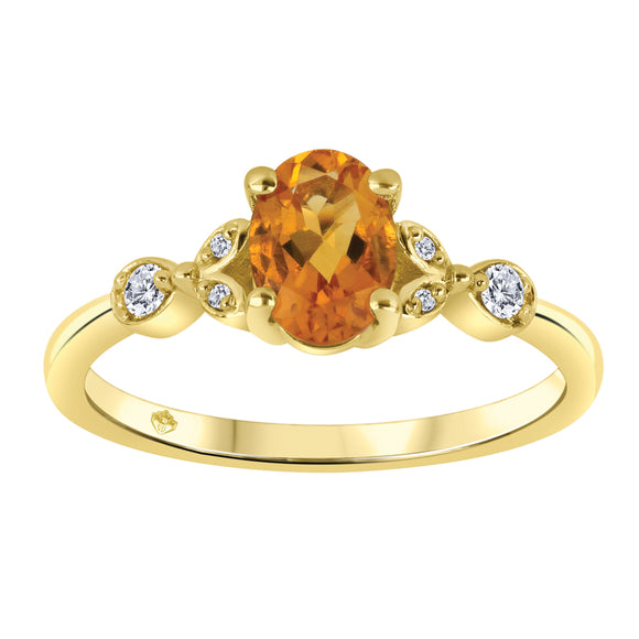 10K Yellow Gold Oval Citrine with Canadian Diamond Ring