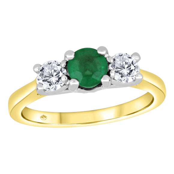 14K Yellow/White Gold  Natural Emerald With Canadian Diamonds Ring