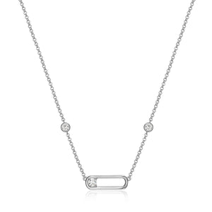 Sterling Silver CZ Paperclip 16"+2" Rolo Necklace