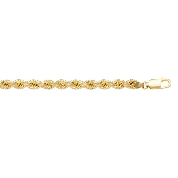 10K Yellow Gold 4mm Hollow Rope Bracelet 7