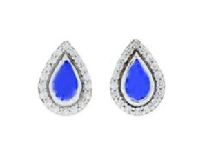 Sterling Silver Blue Pear Shaped CZ & CZ Stud Earrings