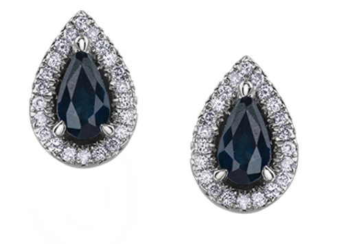 10K White Gold Pear Shaped Blue Sapphires & Diamond Stud Earrings