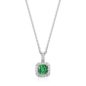 Elle Sterling Silver "Radiance" Green 6mm Cushion Cut CZ & Clear CZ with 17" + 3" Chain
