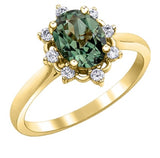 14K Yellow Gold Oval Green Tourmaline Cluster Ring with Canadian Diamonds