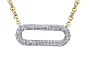 10K Yellow/White Gold Fixed Pavee Diamond "Paperclip" Pendant with Chain 16-18"
