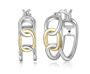 Elle Sterling Silver/Yellow Gold Plate "Parallel" 20mm Hoops
