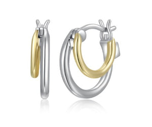 Elle Sterling Silver/Yellow Gold Plate "Simpatico"14mm Double Hoop