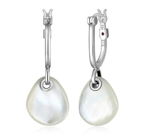 Elle Sterling Silver "Pebble" White Mother of Pearl Dangle Hoops