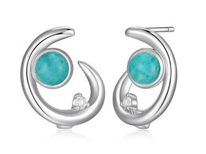 Elle Sterling Silver "Satelite" Genuine Peru Amazonite & Moissanite Stud Earrings