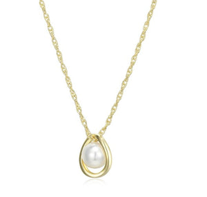 Elle Sterling Silver/Yellow Gold Plate "Luna" 6-6.5mm White Pearl Pendant with 17"+3" Chain