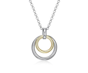 Elle Sterling Silver/Yellow Gold Plate "Simpatico" Double Circle Pendant with 17"+3" Chain