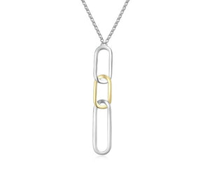 Elle Sterling Silver/Yellow Gold Plate "Parallel" 3 Oblong Pendant with 17"+3" Chain