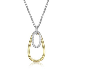 Elle Sterling Silver/Yellow Gold Plate "Circadia" CZ Pendant with 17"+3" Chain