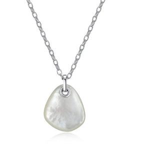 Elle Sterling Silver "Pebble" White Mother of Pearl Pendant with 17"+3" Chain