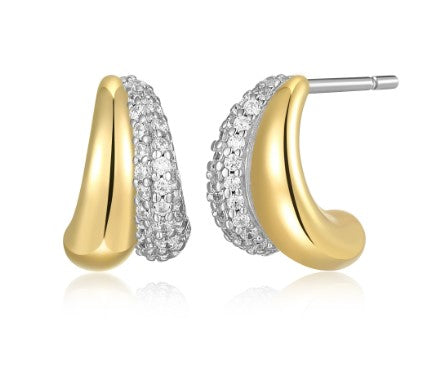 Sterling Silver/Yellow Gold Plate Double Teardrop CZ Stud Earrings